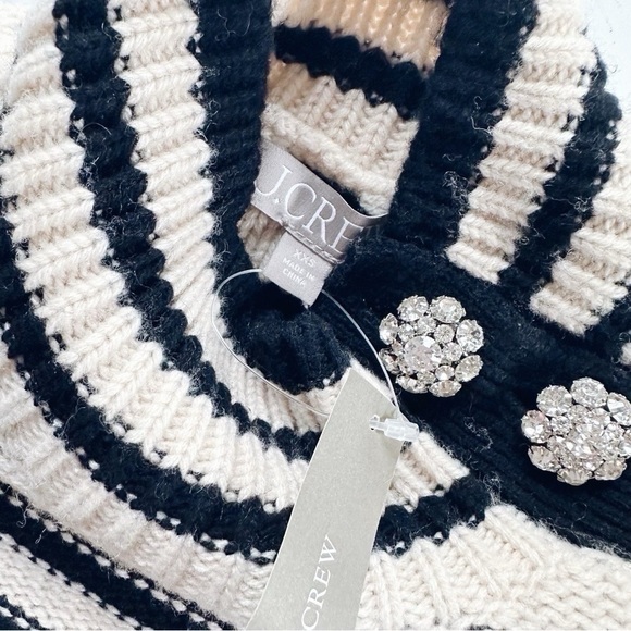 J.Crew Cable-Knit Mockneck Pullover in Stripe with Jewel Buttons - Picture 6 of 7